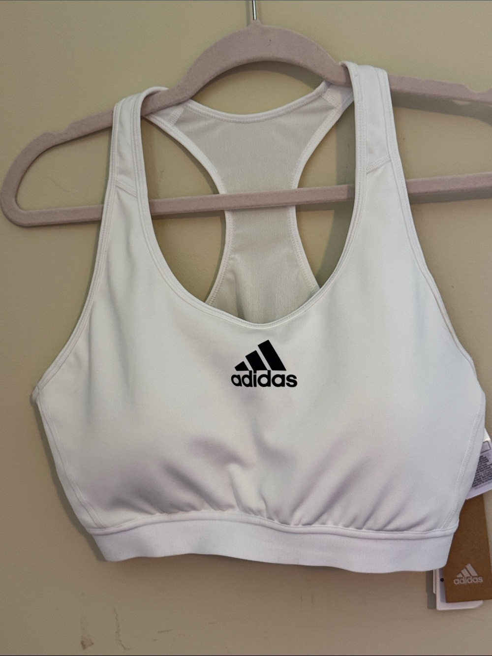 adidas White Racerback Logo Sports Bra
